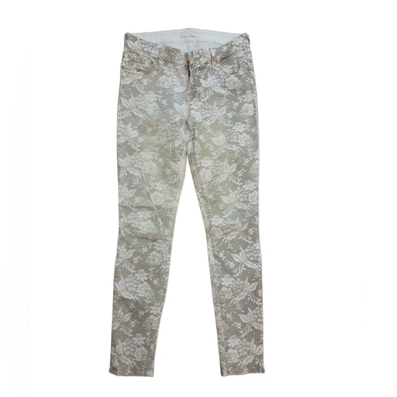 7 For All Mankind Denim - 7 For All Mankind Floral Spray Skinny Jeans - Light Gray